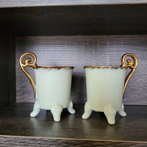 Fabienne Jouvin Paris Elegant Espresso Demitasse Coffee Cups Set Green Gold